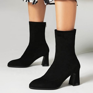 Large Size 48 Pointed Toe Women's Back Zipper Short <b>Boots</b> High Chunky Heels Ankle Booties Wide Fit Suede Shoes - Product Image 3