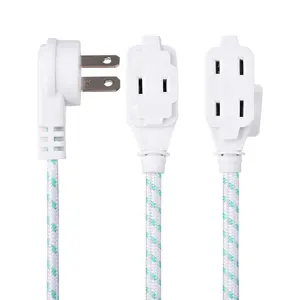 Flat Plug Extension Cord 6FT Premium Braided 3 Outlet Flat Extension Cord 2 Prong With Low Profile Plug