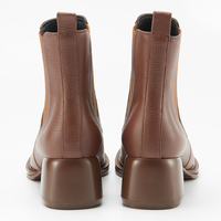 Bottines confortables pour femmes, faites à la main, à enfiler, avec semelle robuste, talon épais, bout carré, en cuir.