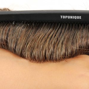 TOPUNIQUE TUM02 Right-Handed Men's Lace Front Wig 6" Fine Mono Top Poly <strong>Gauze</strong> Scalloped Hairline Indian Remy Virgin Human Deep - Product Image 2