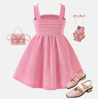Robe d'été décontractée pour filles, style princesse, à bretelles spaghetti, avec corsage froncé, coupe trapèze et nœud décoratif fait main