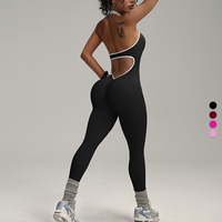 Combinaison de yoga sans dos à col en V, taille haute, effet push-up, pour femme, une pièce, pour l'entraînement