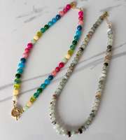 Mode Vintage coloré pierre naturelle perle ronde collier et Bracelet ensemble bijoux pour femmes mode bijoux en acier inoxydable