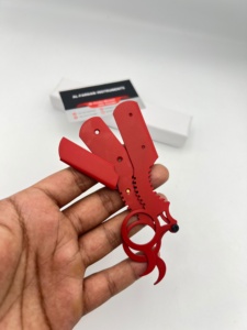 Navaja de Barbero de Acero Inoxidable de Primera Calidad con Cuchilla Intercambiable, Navaja de Dedo con Anillo, Color Rojo, con Nombre de Marca Personalizado - Product Image 1