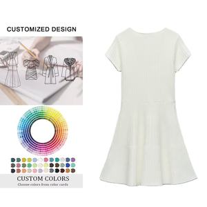 Robes en tricot pour femmes à manches courtes, col rond, robe une pièce - Product Image 3