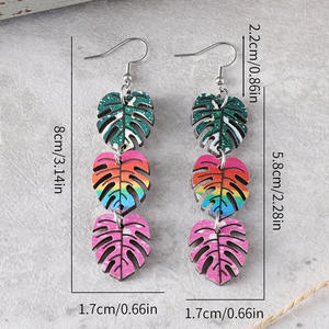 Boucles d'oreilles en bois pendentif dégradé feuille colorée boucles d'oreilles double face pour femmes Uionen 1176 - Product Image 4