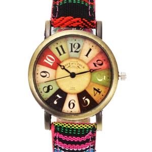 Accesorios de Joyería de Moda, Estilo Boho Hippie, Correa de Tela Tejida de Cuero con Patrón de Arcoíris Multicolor, Relojes de Regalo - Product Image 4