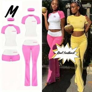 2025定制标志女式套装服装拉格伦袖衬衫喇叭裤棉休闲裤女式2件套休闲裤 - Product Image 1