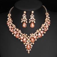 Parure de bijoux de mariée en cristal rose tendance, collier et boucles d'oreilles en strass pour événements, soirées, Quinceañera