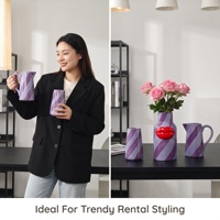 Set Vas Keramik 3D Motif Bibir Warna Ungu Lavender, 3 Buah, Dekorasi Unik Bergaris untuk Rumah Bergaya Eklektik Glam, Hadiah Artistik