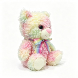 Peluche ours en peluche arc-en-ciel douce avec nœud, adorable animal en peluche pour Halloween, rembourrage en coton PP, unisexe, bébé 0-24 mois - Product Image 1