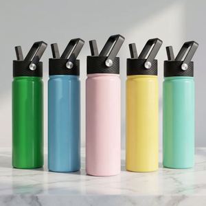 Gobelet isotherme en acier inoxydable à double paroi avec paille, personnalisable avec logo pour événements d'entreprise et cadeaux promotionnels - Product Image 1