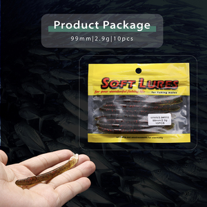 Paquete de bolsa de plástico personalizada 99mm3g Señuelos de Pesca Lugworm Gusanos marinos Mayorista profundo 10 unids/bolsa Squirmy Silicone <span class=keywords><strong>Worm</strong></span> Soft Bait - Product Image 4