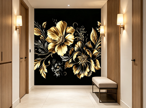 Luxuriöse Schwarz-Gold Blumen-Tapete Maßgefertigte Wandbild-Tapete für Wohnzimmer Schlafzimmer Esszimmer Hotel Hintergrundwand Heim-Dekor Tapete - Product Image 4