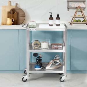NSF Commercial Chariot mobile en treillis à 3 niveaux en fil d'aluminium avec poignée et roues soudées pour la maison et l'entreprise - Product Image 2