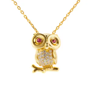 Thiết Kế Mới Vàng Owl Vòng Cổ Colourful Zircon 18K Mạ Vàng Có Thể Điều Chỉnh Chuỗi Vòng Cổ Đồ Trang Sức Mỹ