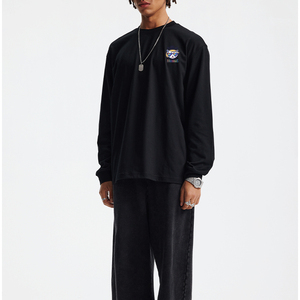 เสื้อยืดแขนยาวผู้ชายทรงโอเวอร์ไซส์ คอกลม ไหล่ตก ผ้าคอตตอนคุณภาพสูง น้ำหนัก 260 กรัม แบบเรียบ ไม่มีลาย ขายส่ง - Product Image 1