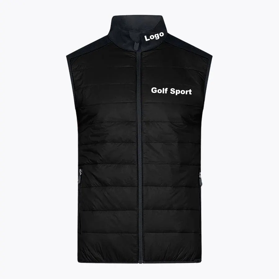 OEM factory Custom logo Nylon polyester spandex stand collar Mao collar full zip padding clima Jacket men golf gilet