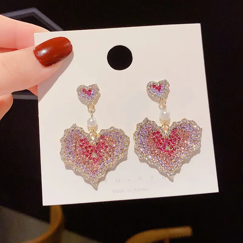 Diamond Stud Chandelier Earrings Crystal Rhinestone Drop Heart Earrings Making Supplies