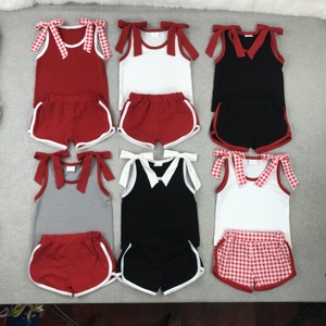Set Sportivi in Cotone Tinta Unita Personalizzati di Alta Qualità, Asciugatura Rapida, Traspiranti, <span class=keywords><strong>Canotte</strong></span> Casual con Fiocchi per Bambini e Neonati - Product Image 1