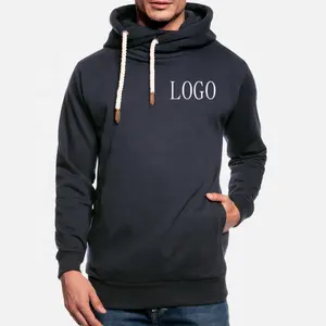Quality Unique Design High Neck Custom Logo Drawstring Knitted Breathable Organic Cotton Thick Pullover Casual Hoodie