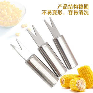 Fourchettes à maïs en acier inoxydable Chef Season Show avec manche cylindrique, outils de barbecue pour griller et peler le maïs - Product Image 1