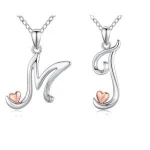 Merryshine 925 sterling silver love heart alphabet initial a-z letter pendant necklace