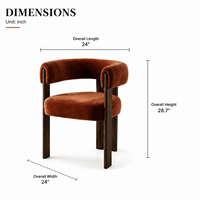 Fauteuil de salle à manger moderne de luxe en velours roux, fauteuil en bois foncé avec dossier à coussin pour projets hôteliers et villas, fabricant OEM