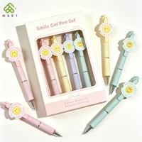 Stylo Gel Rétractable à Pointe Fine 0,5 mm, Motif Visage Souriant Mignon, Couleurs Macaron, Écriture Fluide, Idéal pour Étudiants et Bureau, Cadeau Parfait