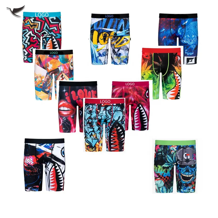 Wholesale ETHI2023 Breathable Sports Polyester Shorts Printed Logo Custom Boxers Underwear Men