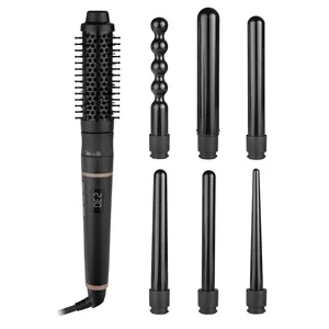 Biểu Tượng Tùy Biến Bán Buôn Bãi Biển Waver Curling Sắt 7 Trong 1 Curling Sắt LED Nhiệt Độ Tóc Curler Wand Set