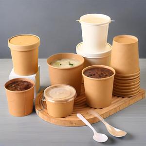 <b>Disposable</b> Food Grade <b>Disposable</b> Takeaway Kraft Paper Cardboard Buckets for Soup <b>Bowl</b> Packing with Lid - Product Image 6