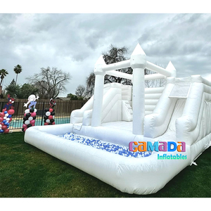 Scivolo d'Acqua Commerciale da Esterno con Doppio Scivolo, Castello Gonfiabile Bianco per Matrimoni, Combo Scivolo d'Acqua e Castello Gonfiabile con Piscina di Palline - Product Image 5