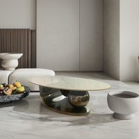 Table basse ovale moderne en bois avec plateau en pierre frittée pour salon, vente en gros, mobilier de maison