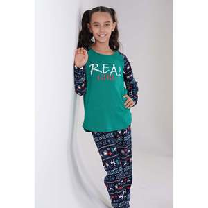 KIZ COCUK O. INTERLOK O YAKA REGLAN UZUN KOL ETEGI OVAL MANSETLI PIJAMA TAKIM(9-10/15-16) - เยซิล - เยซิล - Product Image 2