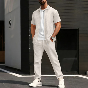 Conjunto de Pantalones Largos y Chaqueta de Manga Corta con Cierre y Jacquard de Color Sólido para <span class=keywords><strong>Hombre</strong></span>, Verano 2026, para Ocasiones Casuales - Product Image 1