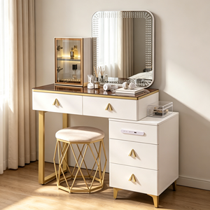 Modern Makeup Vanity <b>With</b> Lighted Mirror Storage <b>Drawers</b> Bedroom <b>Dressing</b> <b>Table</b> <b>With</b> Stool - Product Image 2