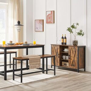 Banc de salle à manger en bois, paire de 2, style industriel, structure en acier, pour cuisine, salon, marron rustique noir - Product Image 4