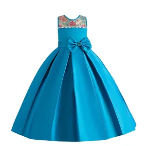 Vestido de princesa das crianças bonitas para 10 anos de idade menina flor vermelha vestidos para casamentos grande arco cetim vestidos de festa menina