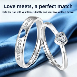 Anelli di Matrimonio in Argento Sterling S925 con Moissanite per Coppie, Set Abbinato Trendy e Semplice per Uomo e Donna - Product Image 2