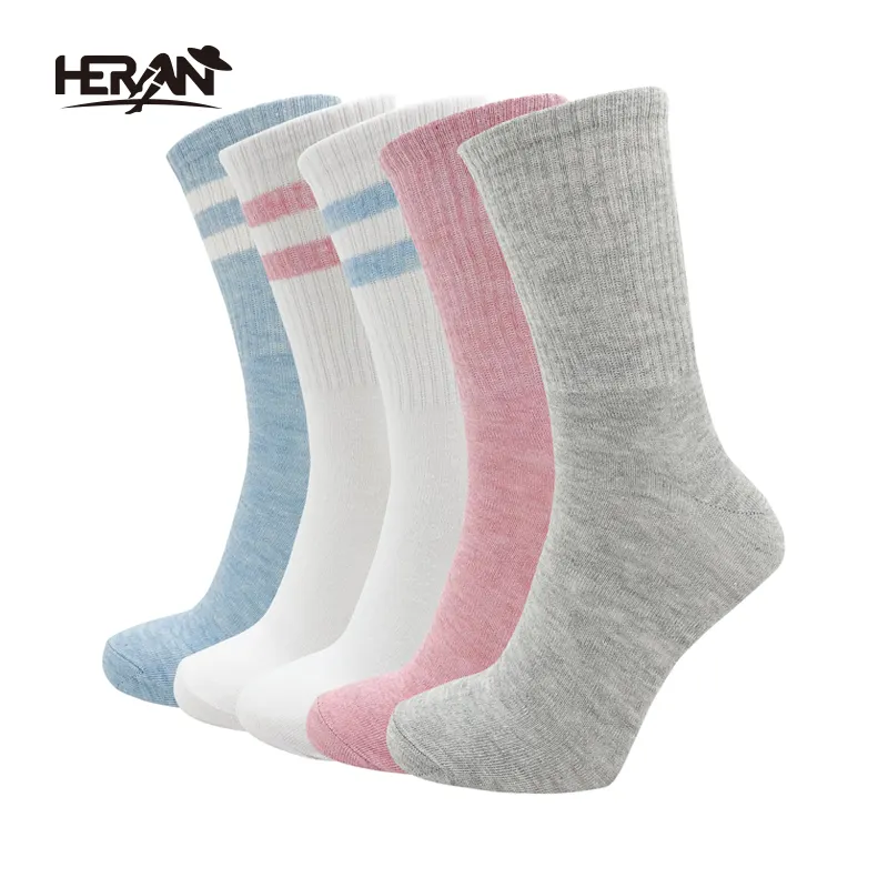 Designed polyester material striped girl school socks white socks for custom pink socks