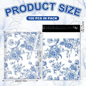 Sobres de polietileno para envíos de 10 x 13 pulgadas con diseño de flores azules y blancas, bolsas de plástico autosellables al por mayor, sobres decorativos para embalaje. - Product Image 2