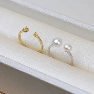 แหวนเงินแท้ S925 ประดับมุกคู่ แบบเปิด สำหรับทำเครื่องประดับผู้หญิง ถาดเปล่าสำหรับงาน DIY อุปกรณ์ทำเครื่องประดับแบบกึ่งเปิด - Product Image 2