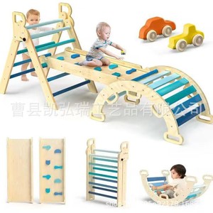 Combinación de estructura de escalada de madera para niños, tobogán interior, arco de juego, rampa, escalera, balancín - Product Image 1