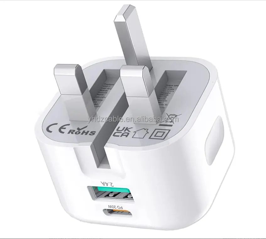 Nova Chegada Dobrável UK 20W USB C Carregador Rápido QC3.0 Dual Port Travel Wall Charger para iPhone13 14 15 Android Bloco De Carregamento