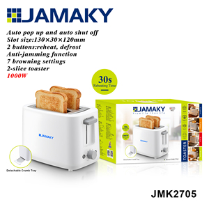 Torradeira JAMAKY 1000W para 2 Fatias em Aço Inoxidável com <span class=keywords><strong>7</strong></span> Níveis de Tostagem, Funções de Reaquecimento, Descongelamento, Abertura Automática e Anti-encravamento para Uso Doméstico - Product Image 1