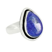 Bague en argent sterling 925 avec lapis-lazuli, taille poire, sertie clos, style vintage, unisexe, pour usage quotidien
