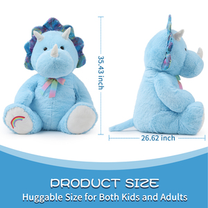Peluche <span class=keywords><strong>Dinosaure</strong></span> Triceratops Assis avec Nœud Arc-en-ciel, Jouet en Peluche Doux, Matériel Sûr Certifié CE, Cadeau pour Enfants, Collection - Product Image 3