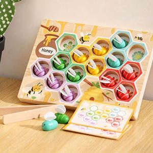 Jeu de tri des couleurs assorties, outil sensoriel pour bac à jouets, jouet tactile en bois en forme de ruche pour développer la motricité fine - Product Image 2