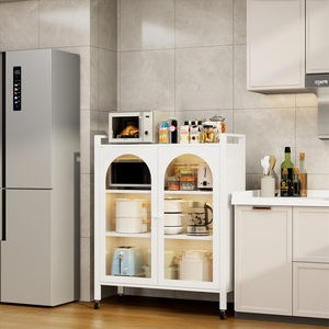 <strong>Tall</strong> Steel Cabinet <strong>with</strong> Ribbed Translucent Plastic <strong>Doors</strong> Modern Storage <strong>Cupboard</strong> for Pantry <strong>and</strong> Kitchen - Product Image 2